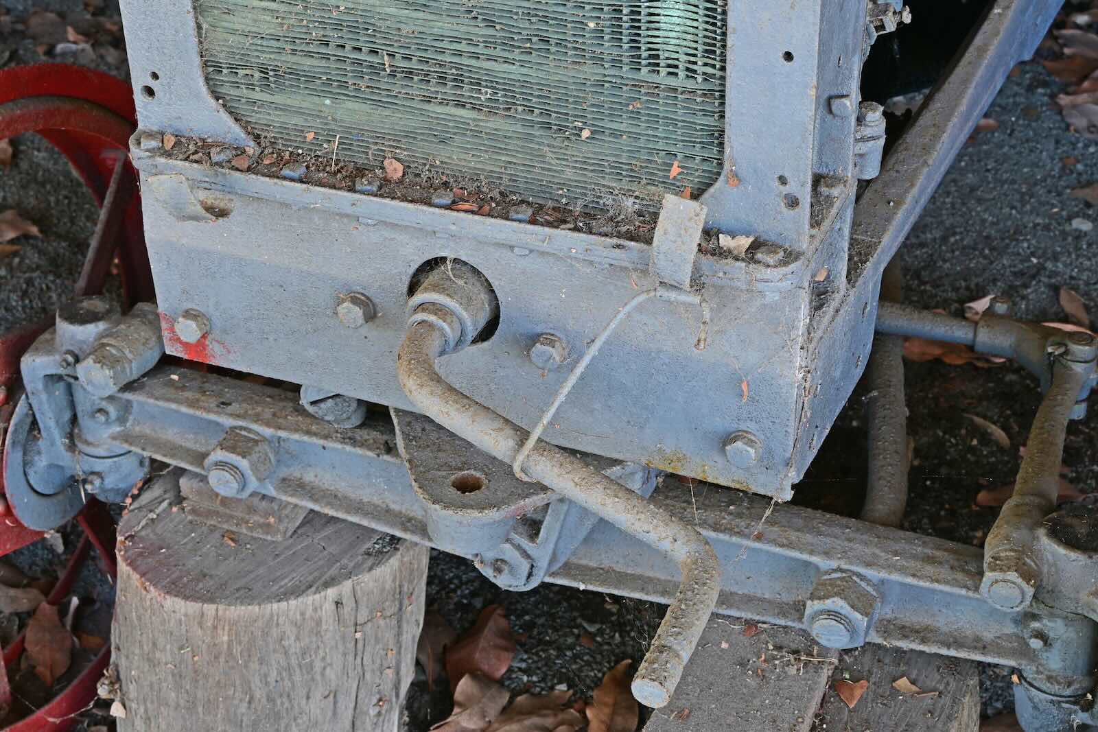 Engine crank start on a tractor's bumper.