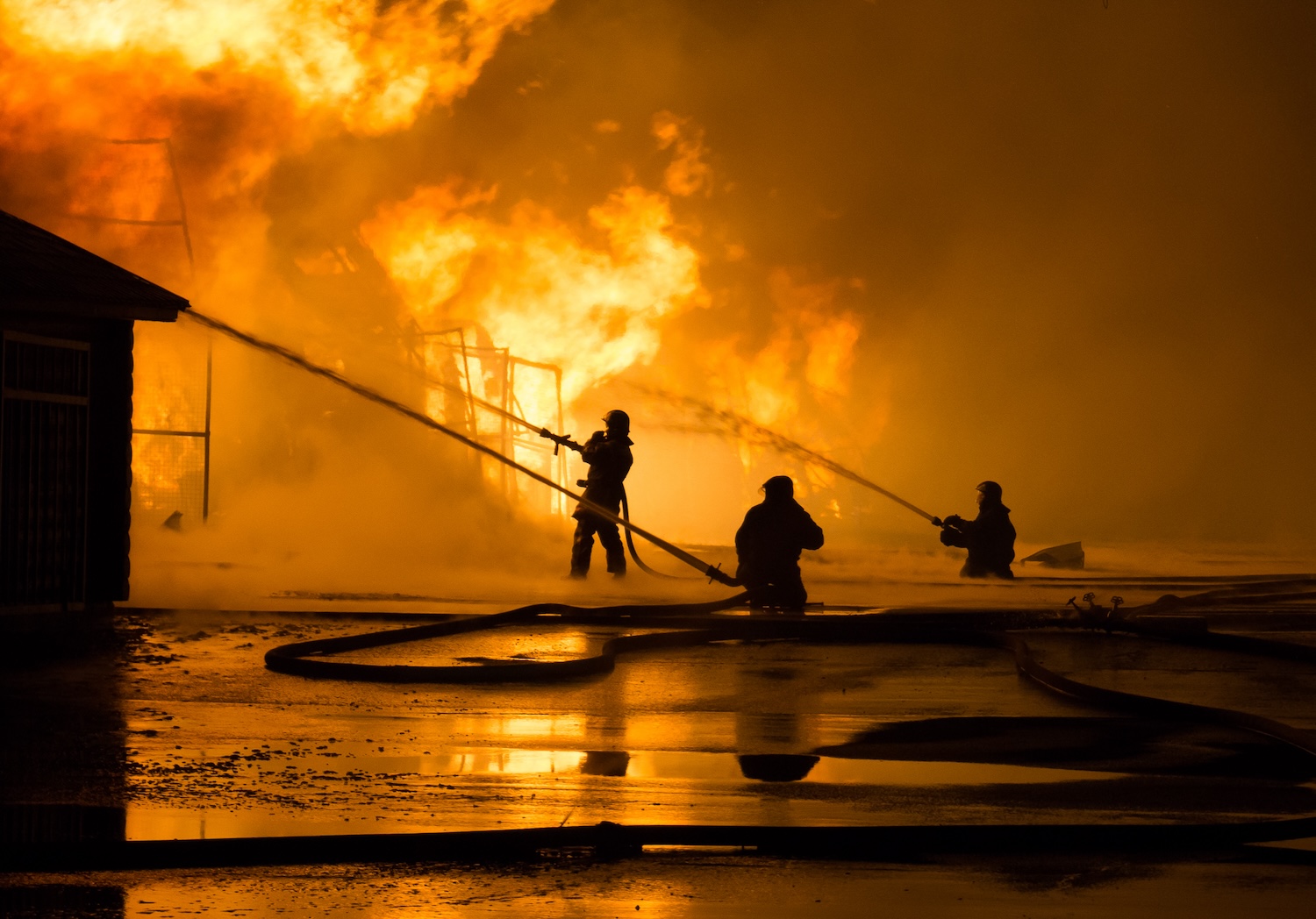 Firefighters putting out a fire