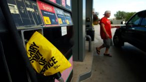 Bagged gas station at pump after diesel mixup.