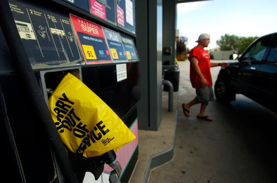 Bagged gas station at pump after diesel mixup.