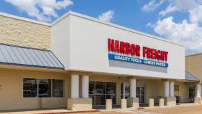 Harbor Freight tool box store, with a blue sky in the background.