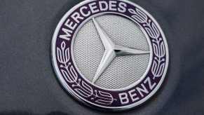 The Mercedes-Benz logo from a little g class suv test mule