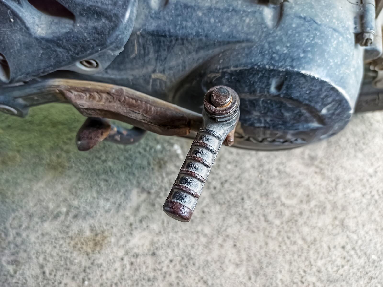 The kickstart lever on a Honda motorcycle
