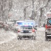 A police car in winter weather