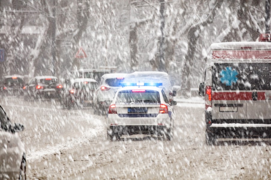 A police car in winter weather