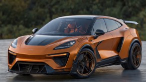 AI render of an orange McLaren P47 exotic performance SUV