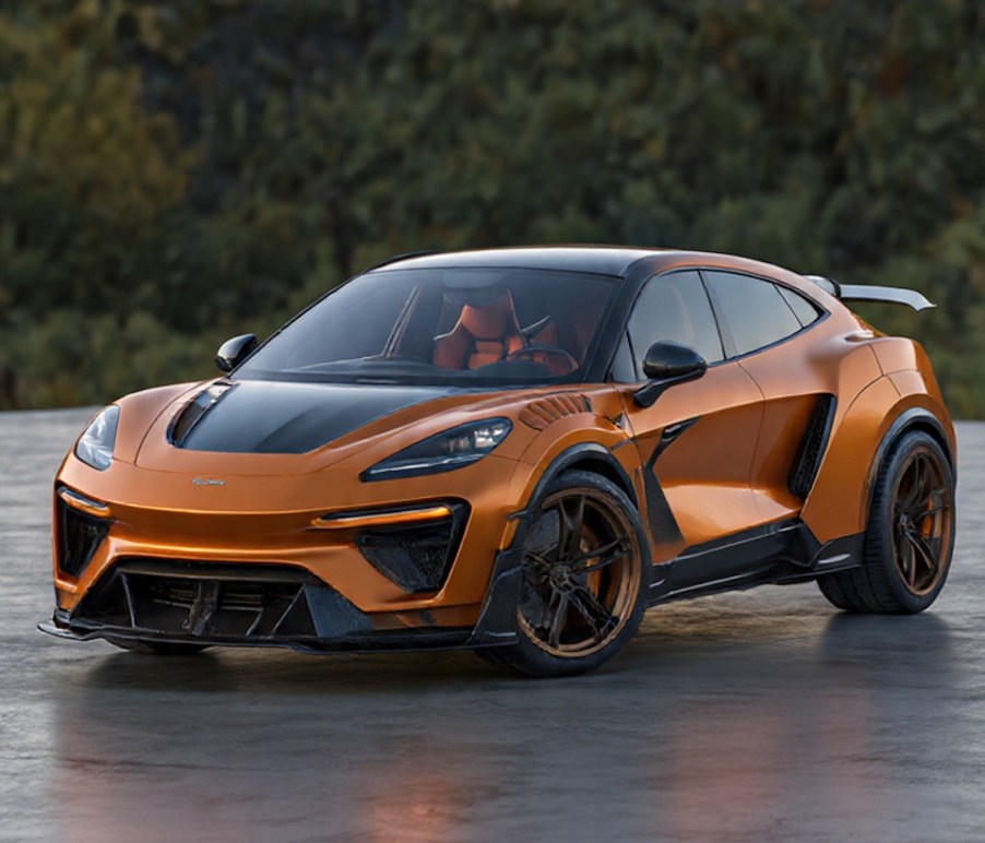 AI render of an orange McLaren P47 exotic performance SUV