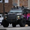 An armored SWAT vehicle on the street