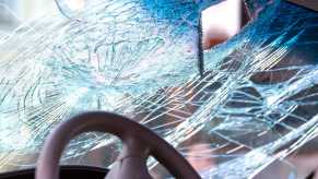 Brevard County Florida sheriff patrol car windshield smashed.