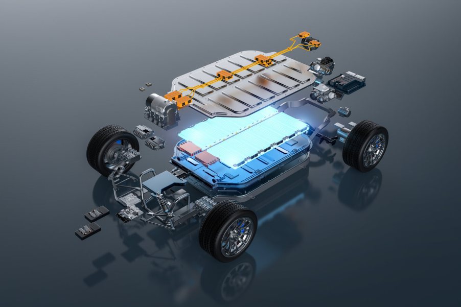 An exploded view of an EV platform