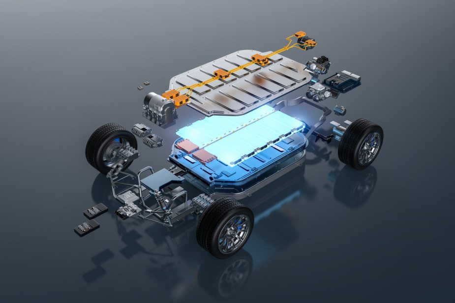 An exploded view of an EV platform