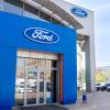 The front entrance of a Ford dealership