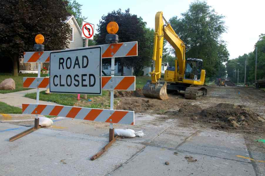 Road closed construction sign