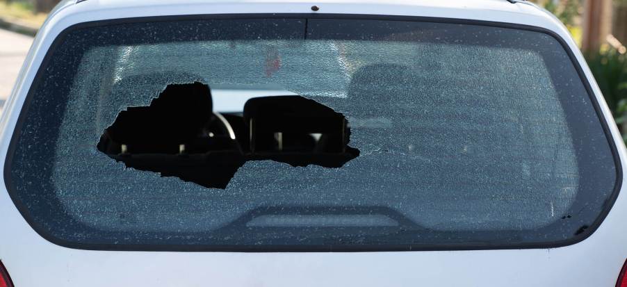 Shotgun damage to car glass