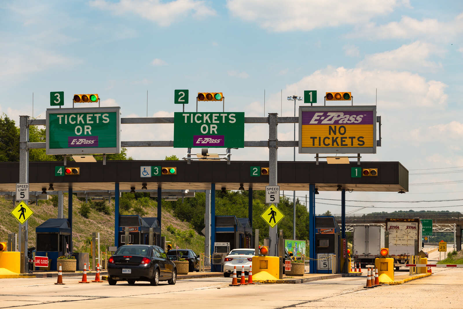 A row of toll booths, USA