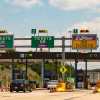 A row of toll booths, USA