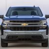 A blue 2019 Chevrolet Silverado parked in direct front view