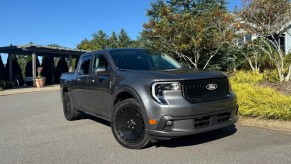 The 2025 Ford Maverick Lobo near foliage