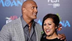 Actor Dwayne Johnson stands with his Mom, Ata, at Hollywood film premiere.