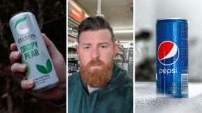 Celsius drink (l) man shares contract issue (c) Pepsi soda (r)