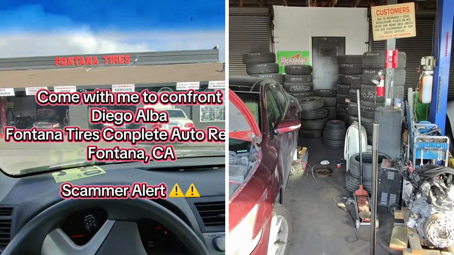 FONTANA TIRES store front(l) View of inside of Tire Repair Shop(r)