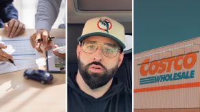 Purchasing a car process (l) man shares how he got a car through costco (c) Costco store front (r)