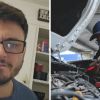 Man shares work experience of the day (l) man checking car heater (r)