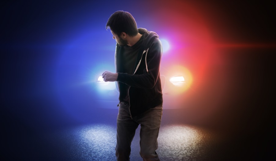 A man running from police officers