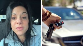 Woman shares car perks and questions if its legal (l) woman remote starting her vehicle (r)