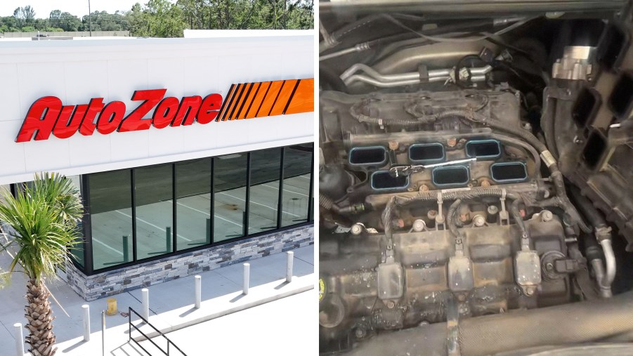 Autozone store front(l) Dismantle vehicle engine(r)