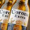Corona beer bottles in close view of labels