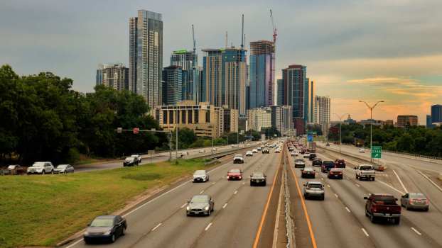I-35 in Austin, Texas with city skyline in background