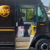 UPS truck in close right profile view