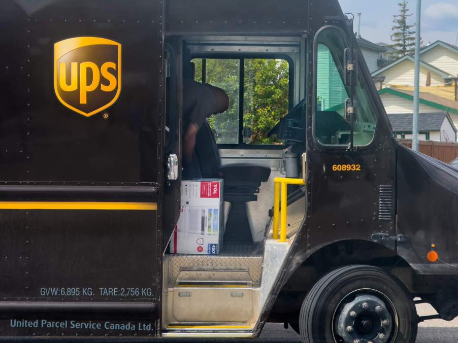 UPS truck in close right profile view
