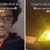 close up of black man wearing glasses while inside his garage(l) View of vehicle yellow lights(r)