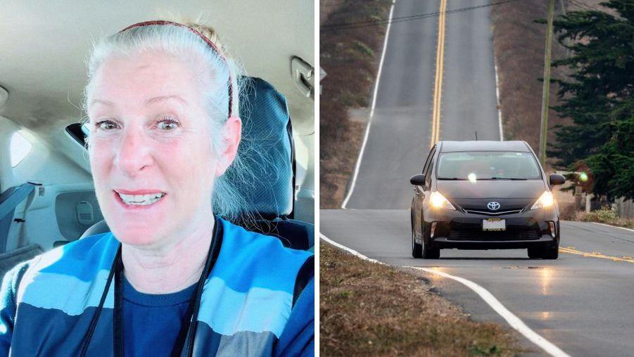 Woman shares car hacks (l) toyota prius on the road (r)