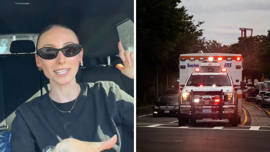 Woman shares ambulance on the road experience (l) ambulance with sirens going off (r)