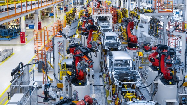 An auto assembly line in a factory