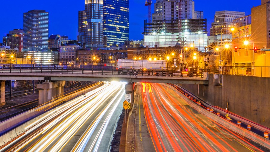 Boston-skyline-viewed-from-above-Massachusetts-Turnpike