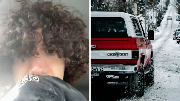 Man shares driving during winter struggles (l) Chevrolet stuck in snow road (r)