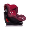 Red child booster car seat on a white background.