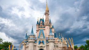 Darks sky behind the Cinderella Castle in Disney World, Orlando Florida
