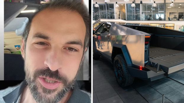 Man shares truck issues (l) cybertruck from the back (r)