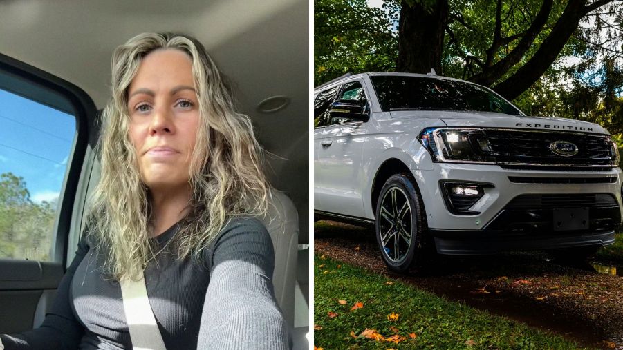 Woman shares car issues (l) White Ford Expedition (r)