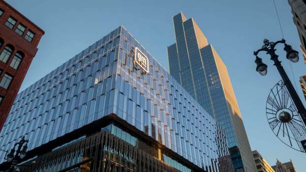 The new General Motors' headquarters on Woodward avenue in Detroit, the Hudson building visible in the background.