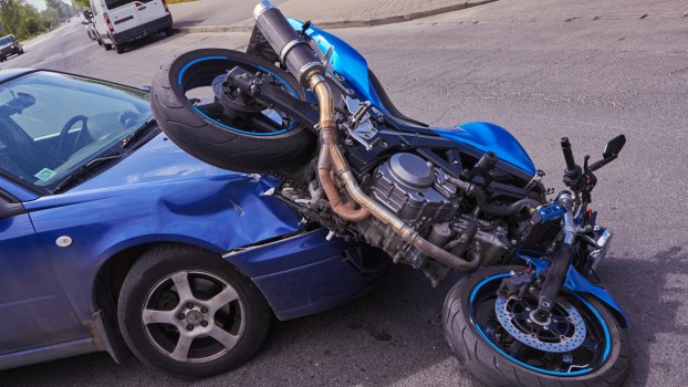 A car hitting a motorcycle