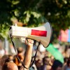 A gourd of people at a protest