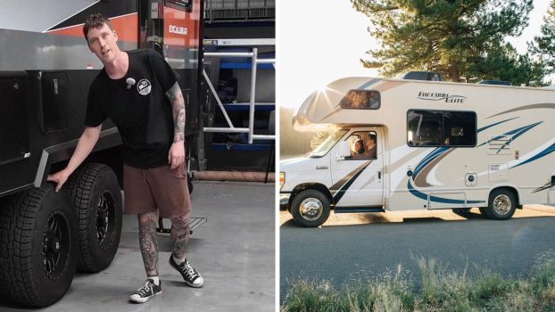 Man shares crazy work story (l) Caravan on the road (r)