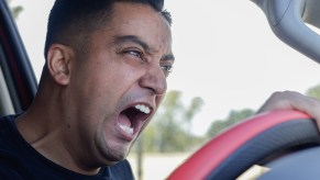 A man in a truck screaming