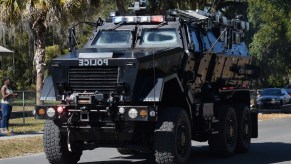 A SWAT team truck on the street